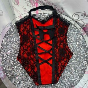 Corset bag y2k lace up Lacie lace Red & Black Lace Corset-Style Bodysuit bag